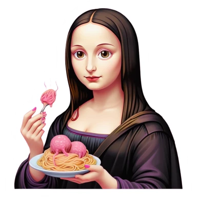 pop art goth neon Monalisa holding Melted pink gooey spam meat ball spaghetti  sticker