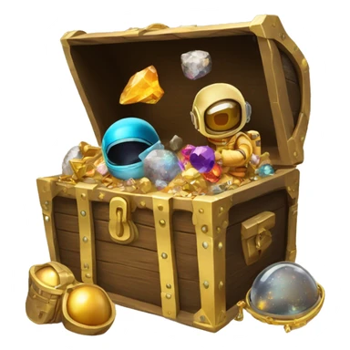 Open Treasure chest with astronaut helmets, gold,gems and some space themed items inside sticker