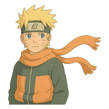 Ghibli style Naruto with soft colors and wind blowing scarf sticker