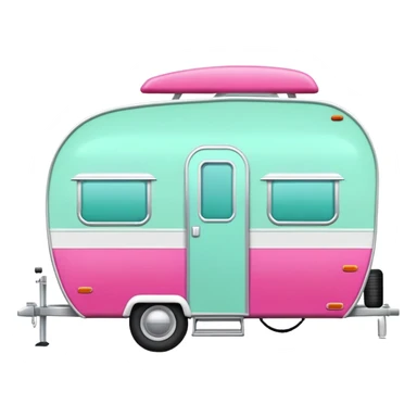 Realistic mint green and hot pink camping travel trailer isolated. sticker
