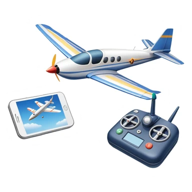 An icon featuring a remote-controlled model airplane soaring through the sky, with a detailed transmitter in the foreground. The sky is clear with motion lines showing flight. Transparent background emphasizes the precision, creativity, and joy of aeromodelling as a sport. sticker