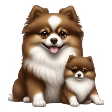 4 dark brown pomeranian puppies nursing from white pomeranian mother dog sticker