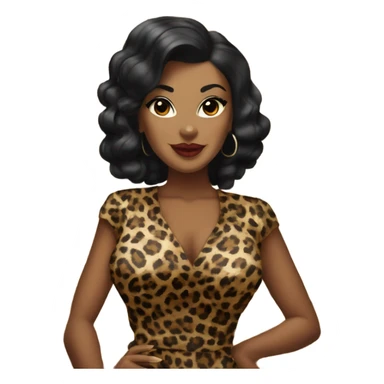 pin up brown woman with black hair in a leopard dress  sticker