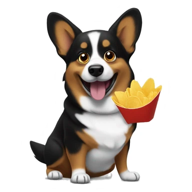 black corgi eat chips  sticker