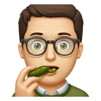 man with glasses eating a pickle sticker