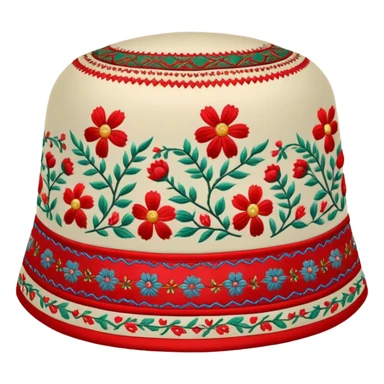 Fergana Valley style doppa hat with red base and floral designs sticker