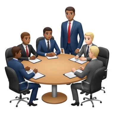a business meeting of serious businessmen in suits at a round table sticker