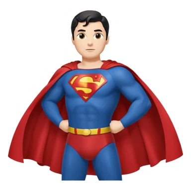 Make a Superman emoji with hands on hips, cape blowing, and the Superman "S" on the front sticker