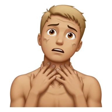 Guy looking in distress, hands on neck, looking up in pain sticker