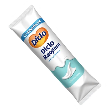 an empty, oversized and totally squeezed out tube of toothpaste labelled "Diclo ratiopharm" sticker