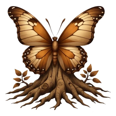 Dead butterfly emoji with broken wings weins with tree roots sticker
