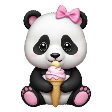 Cute Panda with pink bow eating and ice cream  sticker