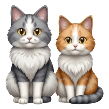 a very fluffy grey and white cat sitting next to another cat sticker