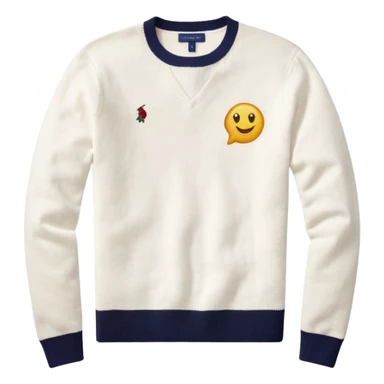 Ralph Lauren crew neck white sweater with small polo logo, emoji style sticker