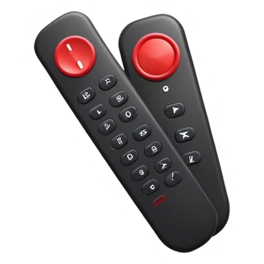 one black tv remote control with red border,  2Dimensions. The remote control have to have 4 buttons in black and one big one in red and the play sign sticker