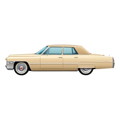 Simplified beige 1966 Cadillac DeVille, minimal design with clean outlines, 30-degree angle, reduced to basic shapes, recognizable silhouette with few details, iOS emoji style sticker