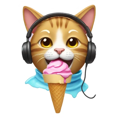 A cat eating ice cream with headphones on sticker
