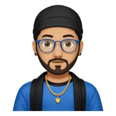 Hassan B from Ali G Indahouse with dark brown long hair and short beard, blue and black outfit sticker