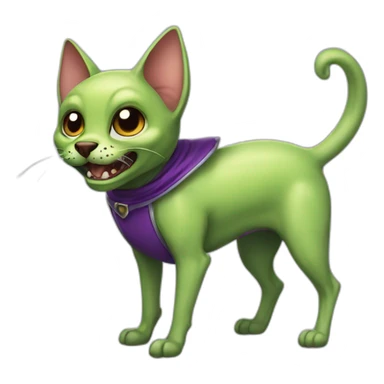 cartoon alien cat-dog with big fangs and a cape and without ears sticker
