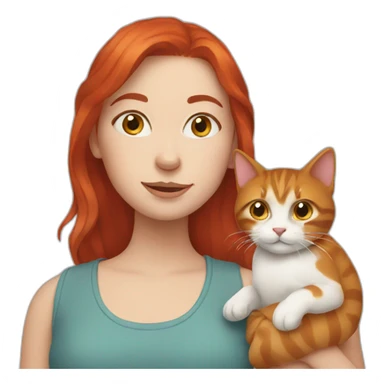 girl with red hair holding a cat sticker