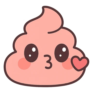 kawaii-style poop character with heart-shaped lips, blowing a kiss, adorable and humorous sticker