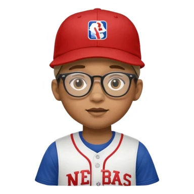baseball hat and glasses child with nba jersey sticker