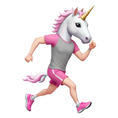 friendly anthropomorphised male white unicorn in grey shorts and pink t-shirt, wearing dark sunglasses, jogging upright in a relaxed pose sticker