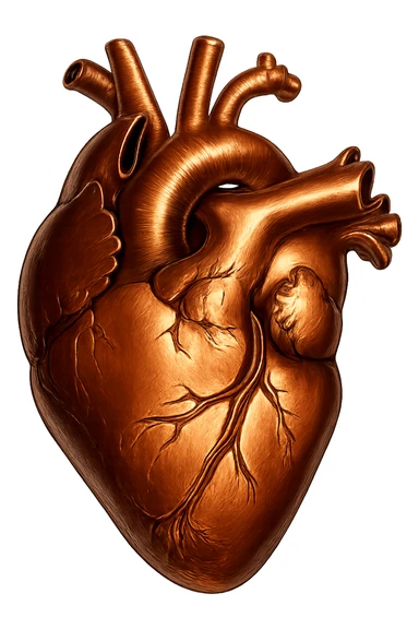 heart with a metallic copper finish, digital illustration, no background sticker