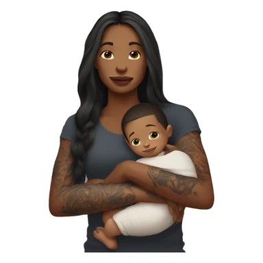  Woman with tattoos on arm with long hair holding a baby boy sticker