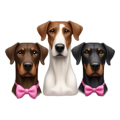 a-white-doberman-with-a-pink-bow-tie-on-the-neck,-a-black-one-and-a-brown-one sticker