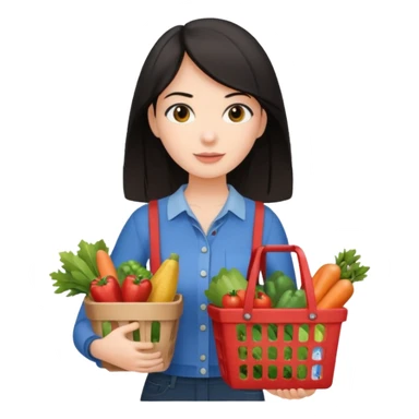 dark haired lady grocery shopping sticker