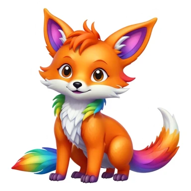 Cartoon Fox dragon hybrid with wings face front full body rainbow colored sticker