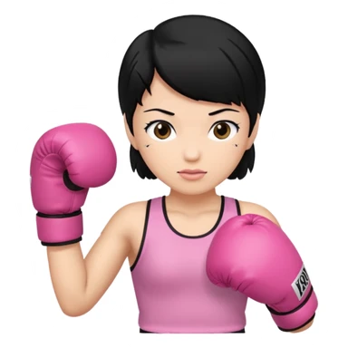 Black hair pink boxing emoji sticker