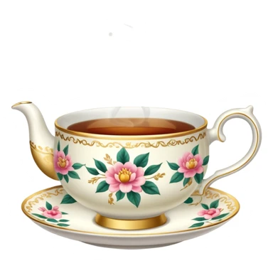 A pretty teacup with hot tea  sticker
