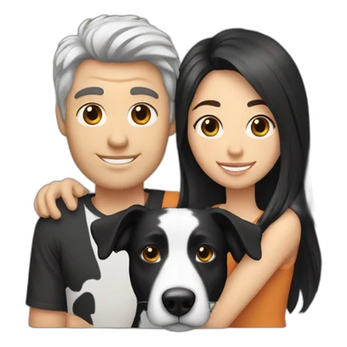 Family with a White man and a White woman with long black hair and a small black border collie dog sticker