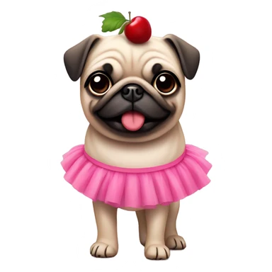 Fun pug wearing pink tutu wearing headband with cherries on it sticker