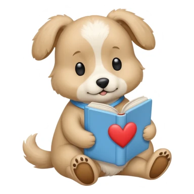 beige dog reading a book the color of the sky with a big white heart on its back sticker
