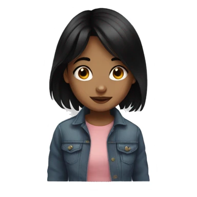 black haired girl portrait cute shy sticker