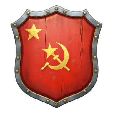 generate a very realistic metal shield with the USSR flag sticker