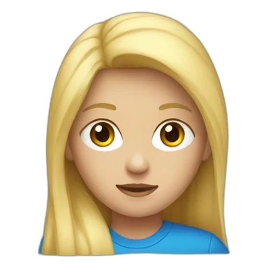 A blond girl with a blue t-shirt sticker