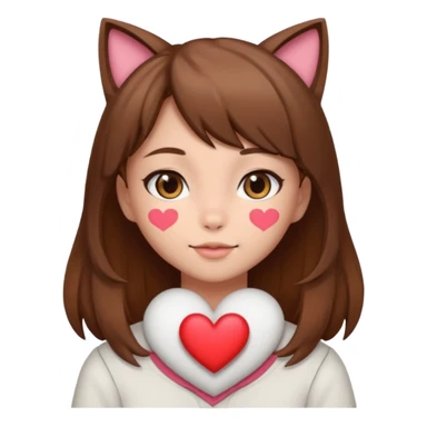 neko girl with heart brown hair sticker