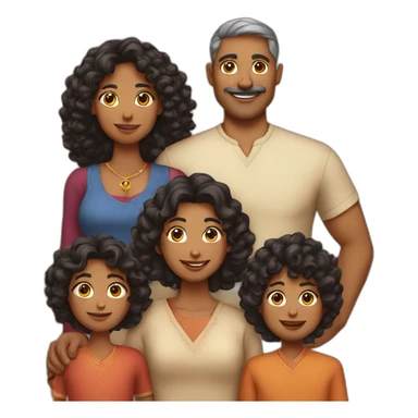indian family with one dad and one son straight hair and one mom and one daughter curly hair sticker