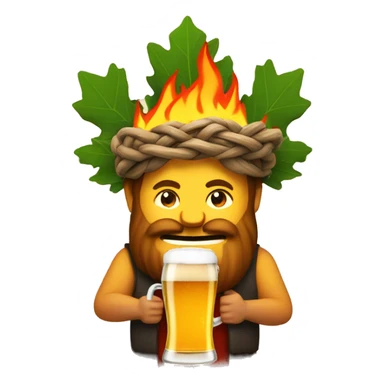 man on fire with oak-tree wreath on his head and beer in his hands sticker
