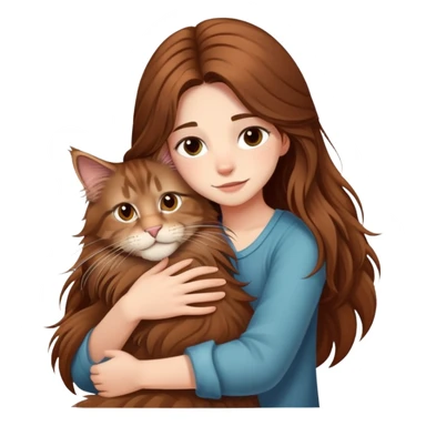 A girl with long  hair tightly hugged a Maine coon sticker