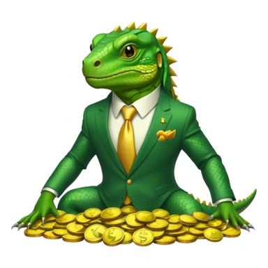 capitalist iguana in suit lying on coins sticker