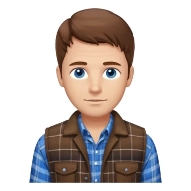 Hombre de pelo castaño ojos azules muy atractivo camisa de franela y chaleco sticker