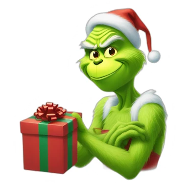 Grinch with a gifts sticker