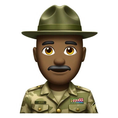 commanding drill sergeant character wearing a classic sergeant hat and a camouflage army shirt. The character should have an intense expression, exuding authority sticker