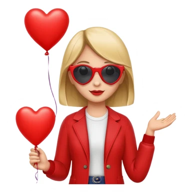 girl with sun glasses holding red heart balloon sticker