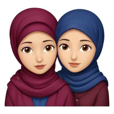 Two Turkish beautiful finish Konya girls brown eyes with hijab dark blue and burgundy and hugs  sticker